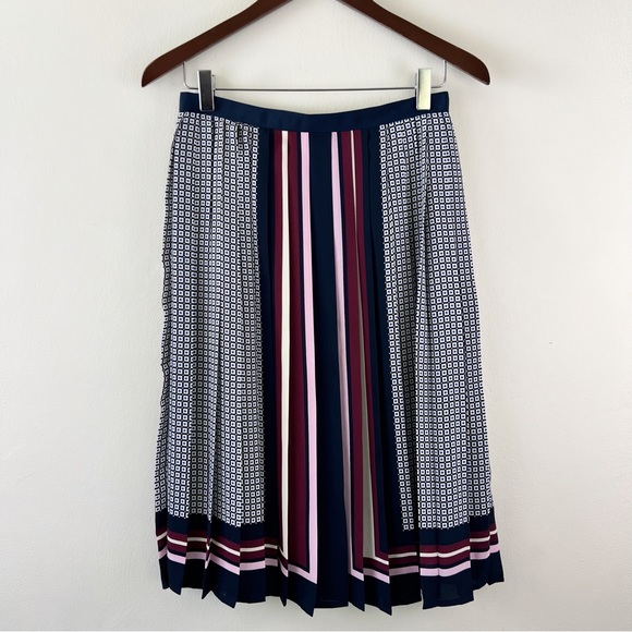 Canvas By Lands End Beautiful Pleated Multi Print Lined Midi Skirt 0 - Picture 10 of 11